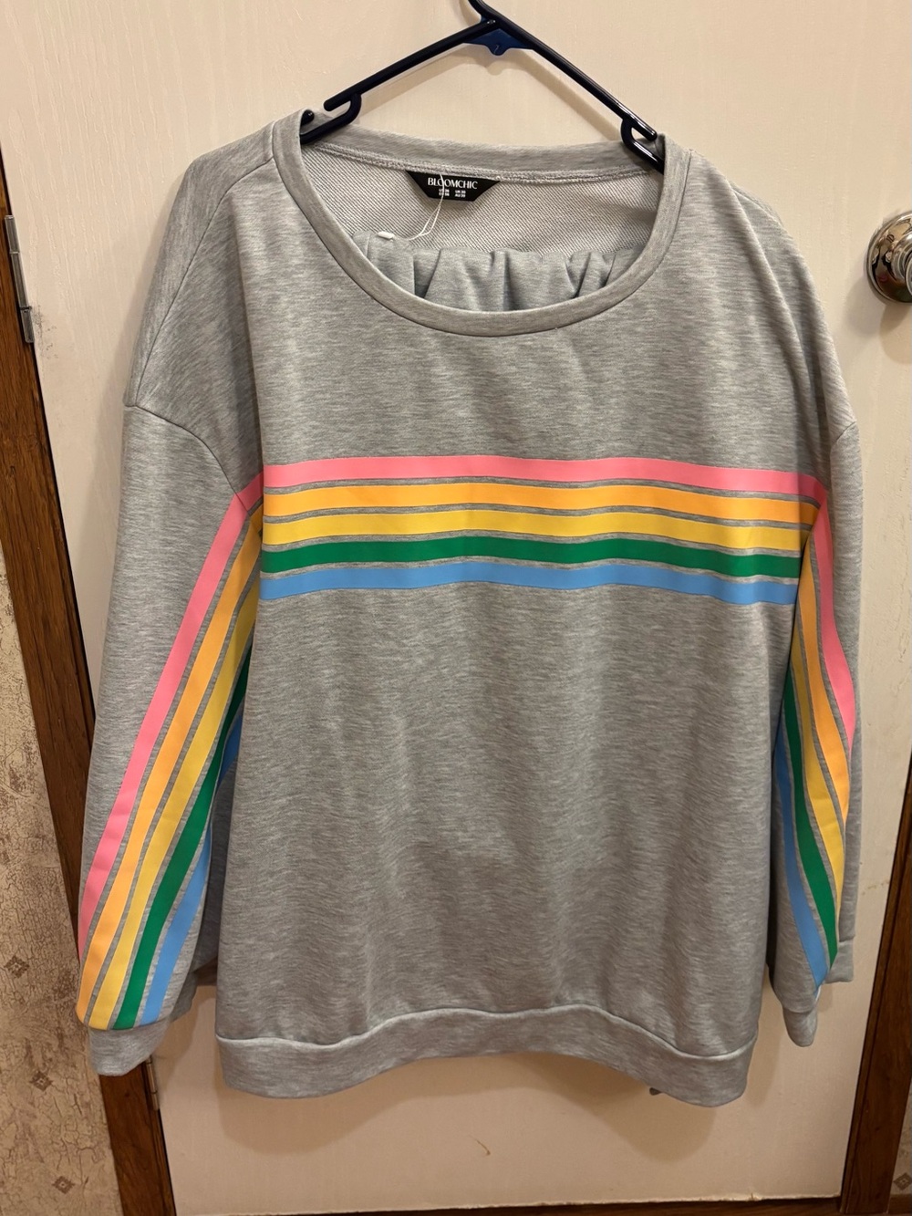Bloomchic set of Grey Sweatshirt and Sweatpants with Rainbow Stripe Detail